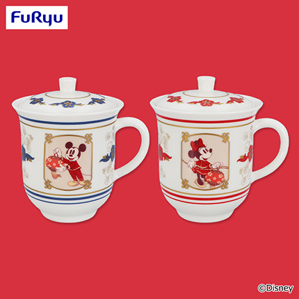 ミッキーマウス＆ミニーマウス　アジアンスタイル ふた付き茶器風マグカップ