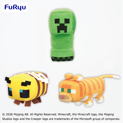 マインクラフト　ぬいぐるみ：クリーパー：ハチ：ネコ