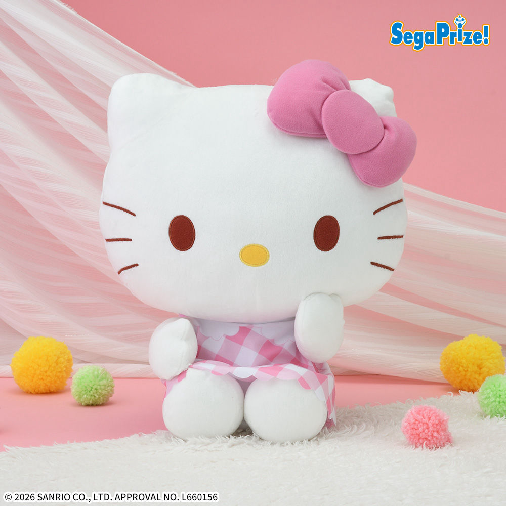プライズ情報】ハローキティ LLぬいぐるみ ピンクチェックVer